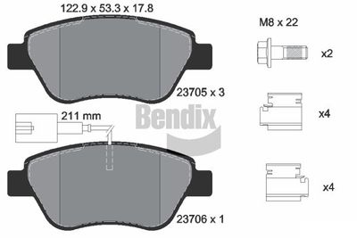 BPD1028 BENDIX Braking Комплект тормозных колодок, дисковый тормоз