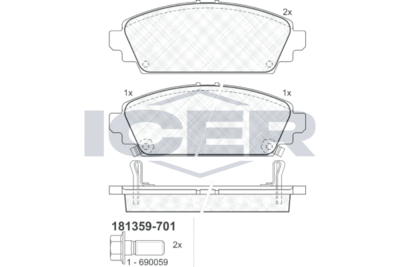 181359701 ICER Комплект тормозных колодок, дисковый тормоз