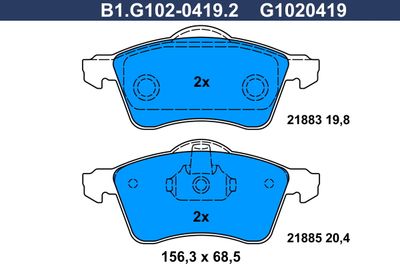 B1G10204192 GALFER Комплект тормозных колодок, дисковый тормоз