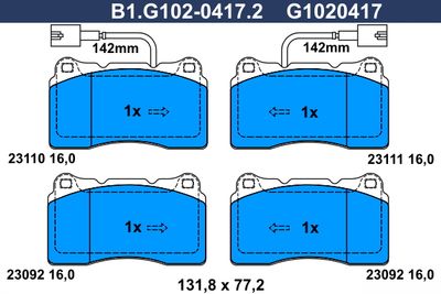 B1G10204172 GALFER Комплект тормозных колодок, дисковый тормоз