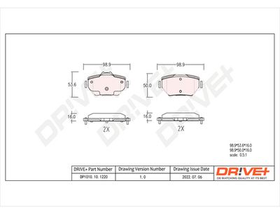 DP1010101220 Dr!ve+ Комплект тормозных колодок, дисковый тормоз