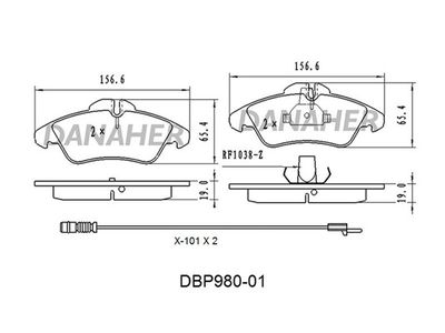 DBP98001 DANAHER Комплект тормозных колодок, дисковый тормоз