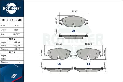 RT2PD35840 ROTINGER Комплект тормозных колодок, дисковый тормоз