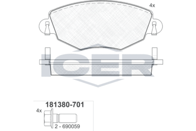 181380701 ICER Комплект тормозных колодок, дисковый тормоз
