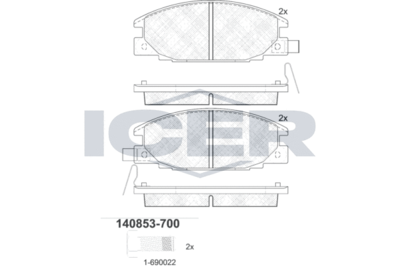 140853700 ICER Комплект тормозных колодок, дисковый тормоз