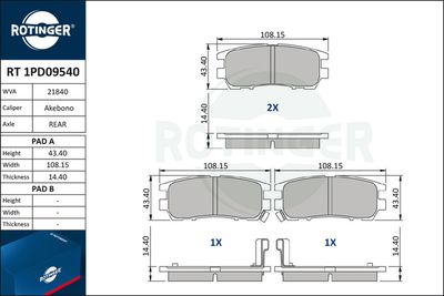 RT1PD09540 ROTINGER Комплект тормозных колодок, дисковый тормоз