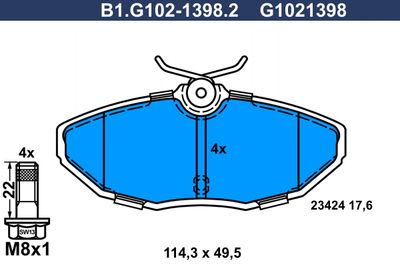 B1G10213982 GALFER Комплект тормозных колодок, дисковый тормоз