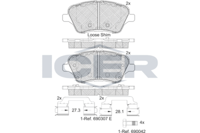 182108 ICER Комплект тормозных колодок, дисковый тормоз