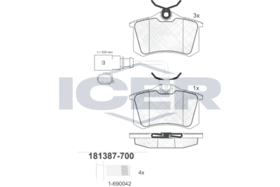 181387700 ICER Комплект тормозных колодок, дисковый тормоз