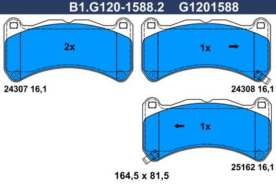 B1G12015882 GALFER Комплект тормозных колодок, дисковый тормоз