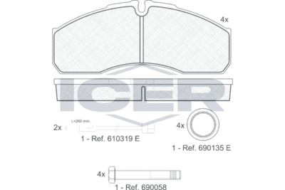 141499 ICER Комплект тормозных колодок, дисковый тормоз