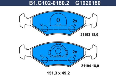 B1G10201802 GALFER Комплект тормозных колодок, дисковый тормоз