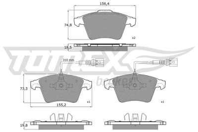 TX1523 TOMEX Brakes Комплект тормозных колодок, дисковый тормоз