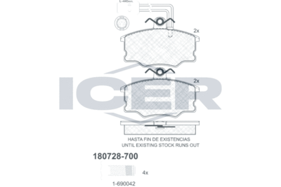 180728700 ICER Комплект тормозных колодок, дисковый тормоз