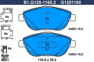 B1G12011602 GALFER Комплект тормозных колодок, дисковый тормоз