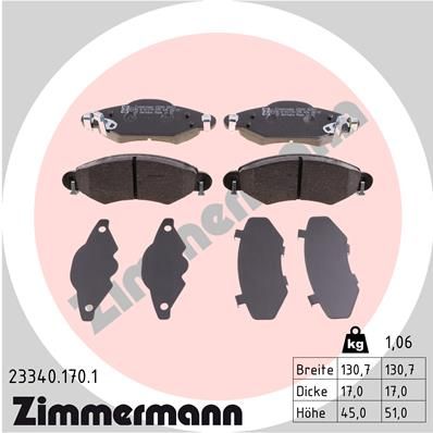 233401701 ZIMMERMANN Комплект тормозных колодок, дисковый тормоз
