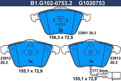 B1G10207532 GALFER Комплект тормозных колодок, дисковый тормоз