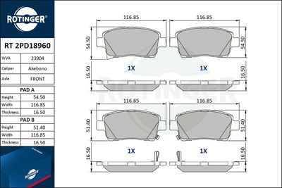 RT2PD18960 ROTINGER Комплект тормозных колодок, дисковый тормоз
