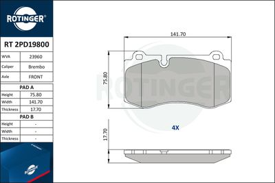 RT2PD19800 ROTINGER Комплект тормозных колодок, дисковый тормоз