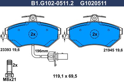 B1G10205112 GALFER Комплект тормозных колодок, дисковый тормоз