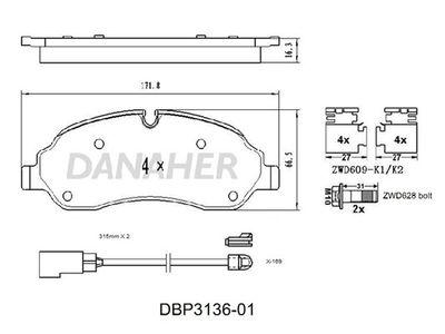 DBP313601 DANAHER Комплект тормозных колодок, дисковый тормоз