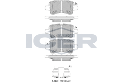 182257 ICER Комплект тормозных колодок, дисковый тормоз