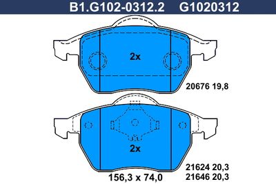 B1G10203122 GALFER Комплект тормозных колодок, дисковый тормоз