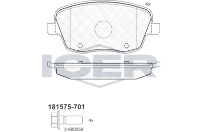 181575701 ICER Комплект тормозных колодок, дисковый тормоз