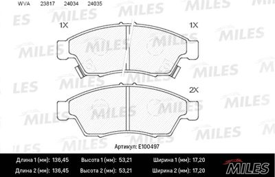 E100497 MILES Комплект тормозных колодок, дисковый тормоз