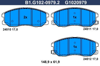 B1G10209792 GALFER Комплект тормозных колодок, дисковый тормоз