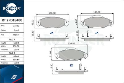 RT2PD18400 ROTINGER Комплект тормозных колодок, дисковый тормоз