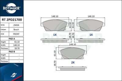 RT2PD21700 ROTINGER Комплект тормозных колодок, дисковый тормоз