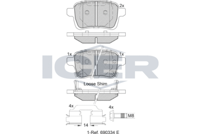 182170 ICER Комплект тормозных колодок, дисковый тормоз