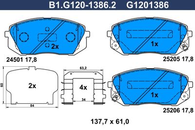 B1G12013862 GALFER Комплект тормозных колодок, дисковый тормоз