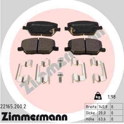 221652002 ZIMMERMANN Комплект тормозных колодок, дисковый тормоз