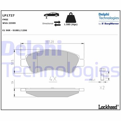 LP1727 DELPHI Комплект тормозных колодок, дисковый тормоз