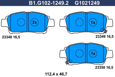 B1G10212492 GALFER Комплект тормозных колодок, дисковый тормоз