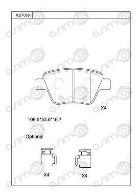 KD7086 ASIMCO Комплект тормозных колодок, дисковый тормоз