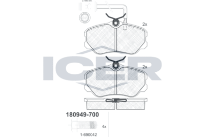 180949700 ICER Комплект тормозных колодок, дисковый тормоз