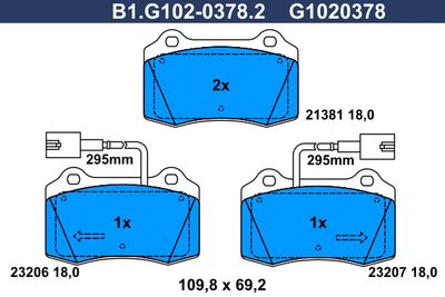 B1G10203782 GALFER Комплект тормозных колодок, дисковый тормоз