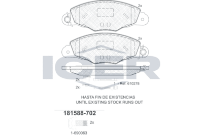 181588702 ICER Комплект тормозных колодок, дисковый тормоз