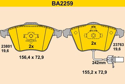 BA2259 BARUM Комплект тормозных колодок, дисковый тормоз