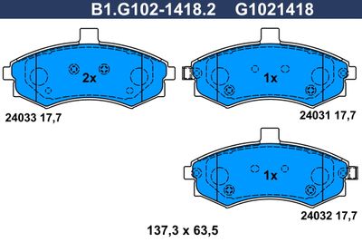 B1G10214182 GALFER Комплект тормозных колодок, дисковый тормоз