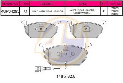 4UP04295 4u Комплект тормозных колодок, дисковый тормоз