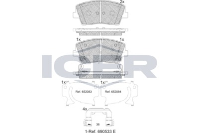 182368 ICER Комплект тормозных колодок, дисковый тормоз