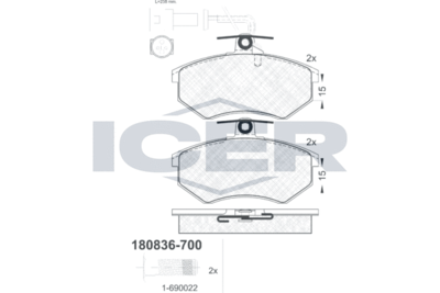 180836700 ICER Комплект тормозных колодок, дисковый тормоз