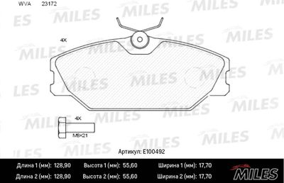 E100492 MILES Комплект тормозных колодок, дисковый тормоз