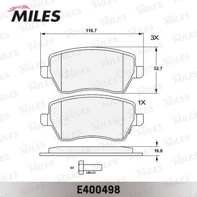 E400498 MILES Комплект тормозных колодок, дисковый тормоз