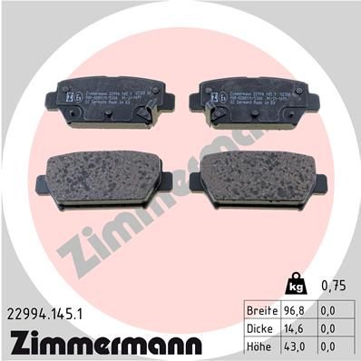 229941451 ZIMMERMANN Комплект тормозных колодок, дисковый тормоз