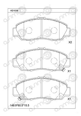 KD1036 ASIMCO Комплект тормозных колодок, дисковый тормоз
